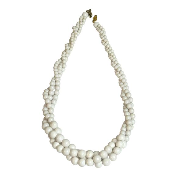 Vintage Napier White Beaded Triple Strand Twisted Necklace 18 inch - Picture 1 of 4